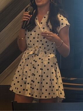White Mini Shirt Dress with Black Polka Dots